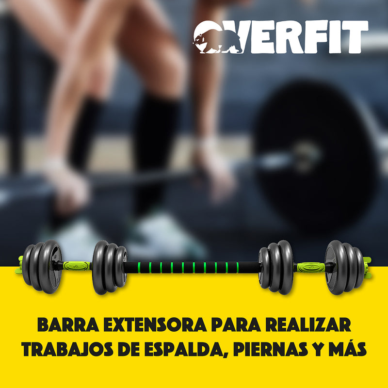 Set Mancuernas + Barra + Kettlebell Unibles Overfit 20kg