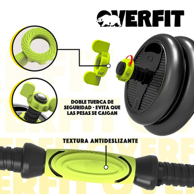 Set Mancuernas + Barra + Kettlebell Unibles Overfit 20kg