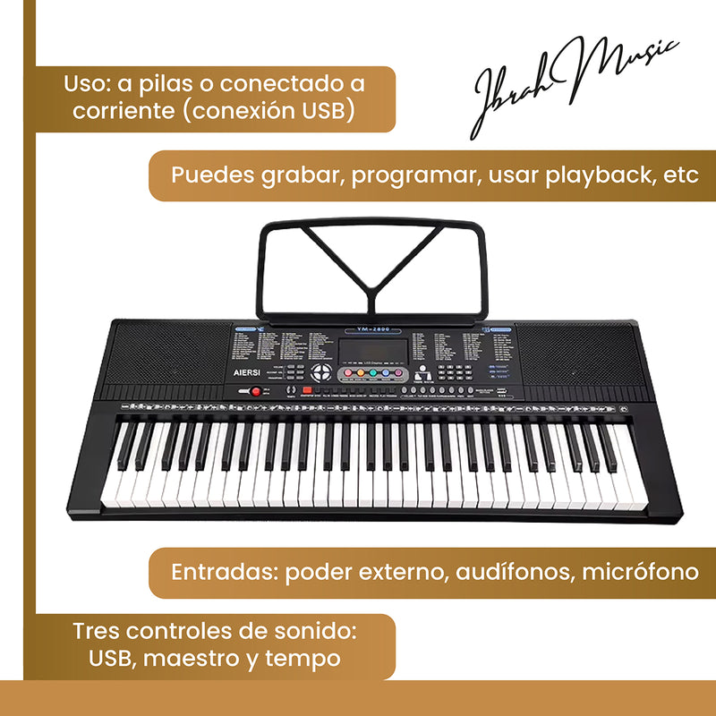 Piano Eléctrico Yongmei 61 Teclas IB-2800 Teclado Musical USB