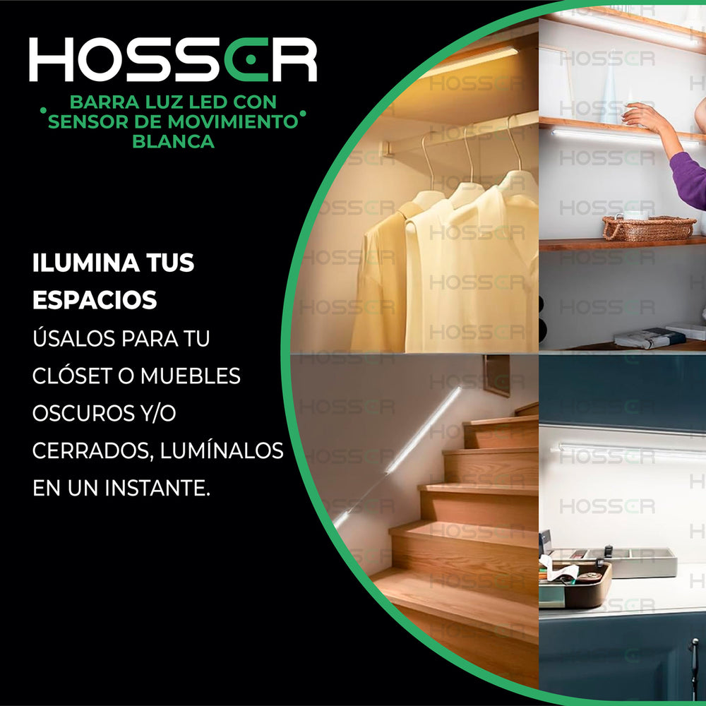 Aplique Pared Luz Led Hosser Barra Con Sensor De Movimiento Blanco