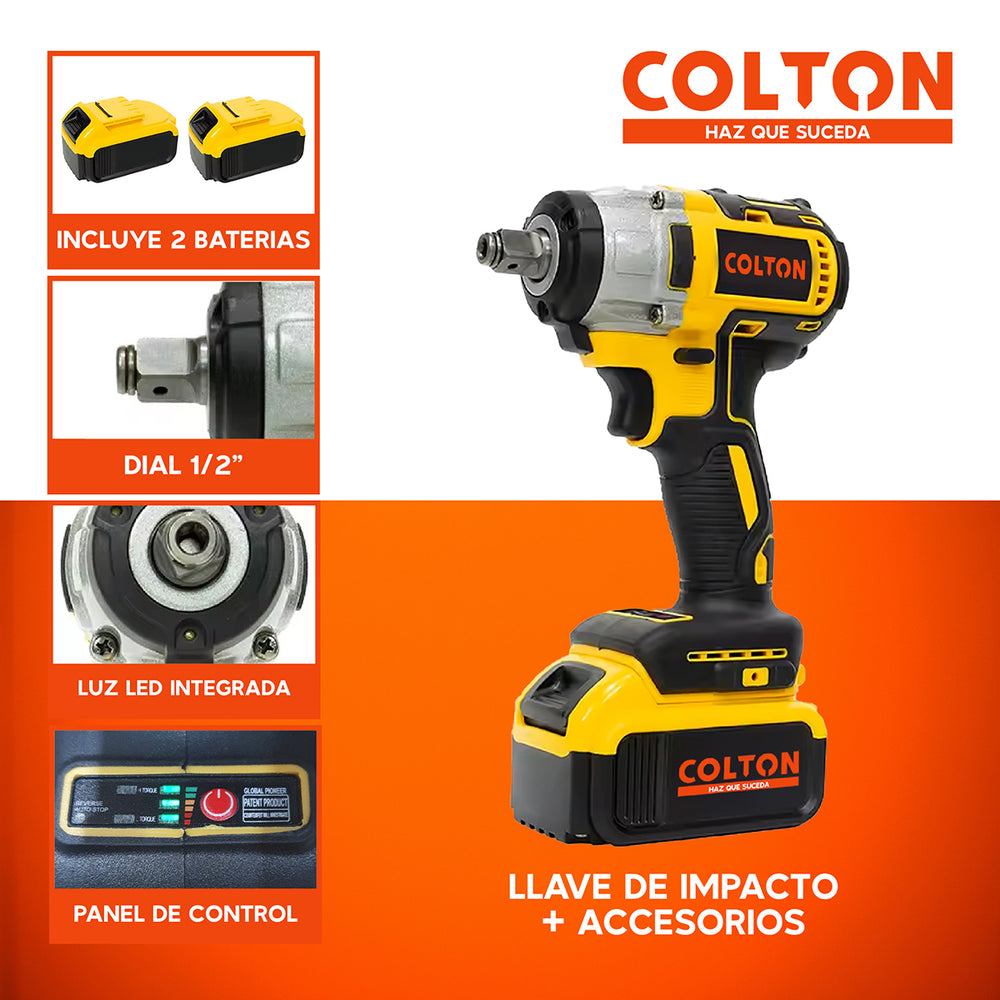 Llave Impacto 350N/M Colton + Accesorios + 2 Baterías