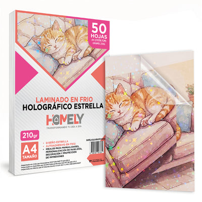 Papel laminado en frío holográfico diseño estrella A4 50 hojas