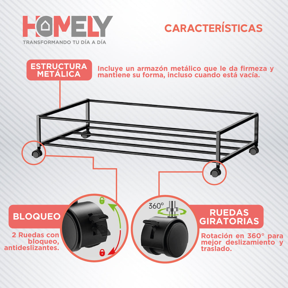Cajas Organizadoras Bajo Cama Homely Carrito Ruedas 48L X2