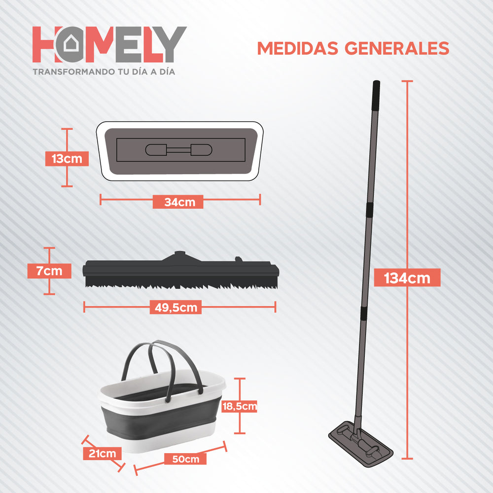 Mopa Plana Giratoria 360° Balde Plegable Homely Microfibra