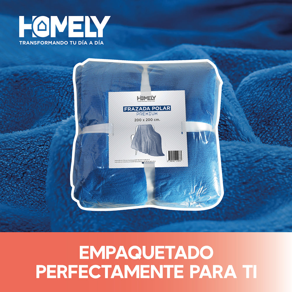 Frazada Polar Termica King Homely Manta 200x200cm Azul