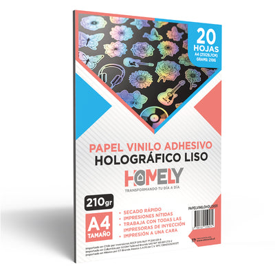 Papel Vinilo Adhesivo Holografico A4 20 Hojas Homely 210g Blanco