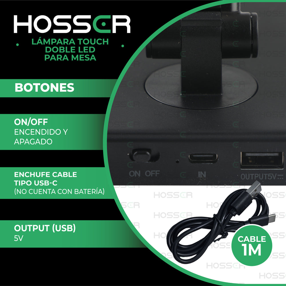 Lampara Mesa LED Doble Hosser Touch 10W 400lm Negro