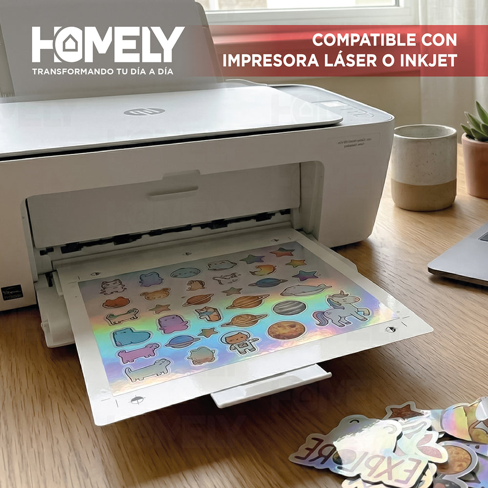 Papel Vinilo Adhesivo Holografico A4 20 Hojas Homely 210g Blanco