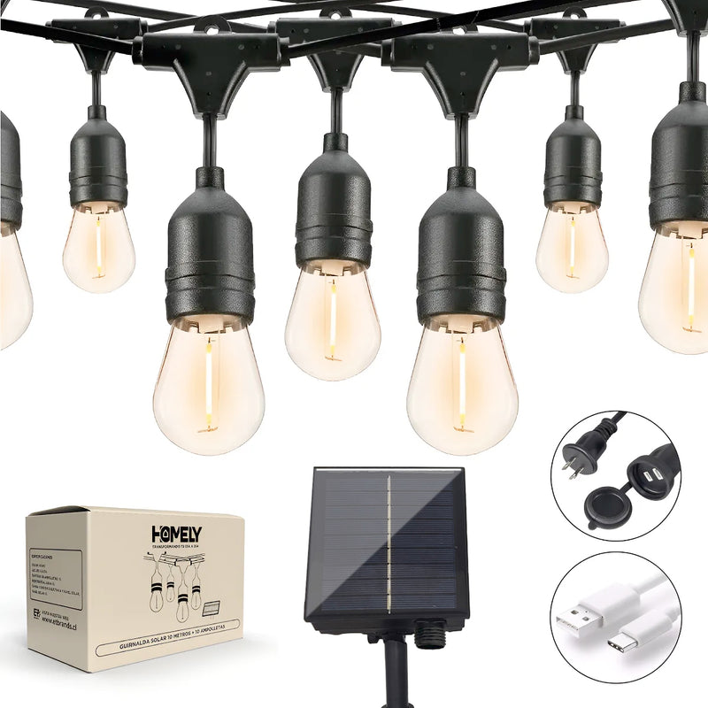 Guirnalda Terraza Solar Cascada Luces Led 10 Metros