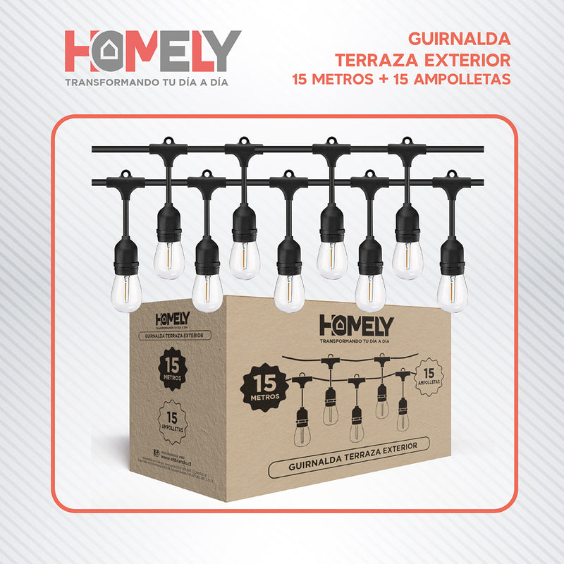 Guirnalda Terraza Exterior 15 Metros + 15 Ampolletas Homely