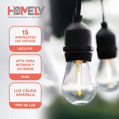 Guirnalda Terraza Exterior 15 Metros + 15 Ampolletas Homely