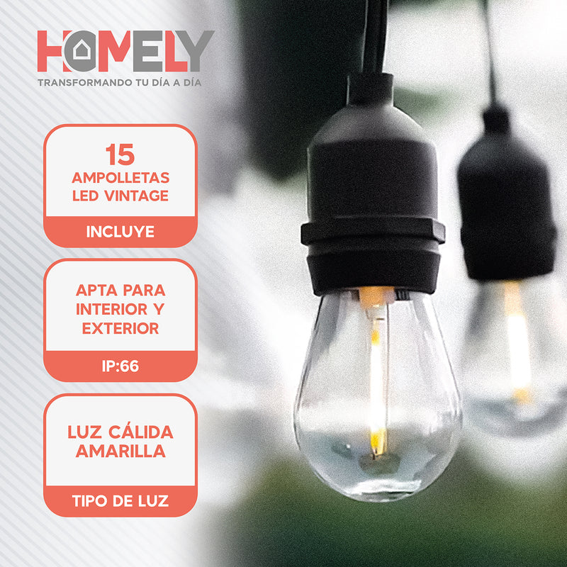 Guirnalda Terraza Exterior 15 Metros + 15 Ampolletas Homely