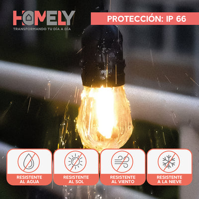 Guirnalda Terraza Exterior 20 Metros 20 Ampolletas Impermeables Homely