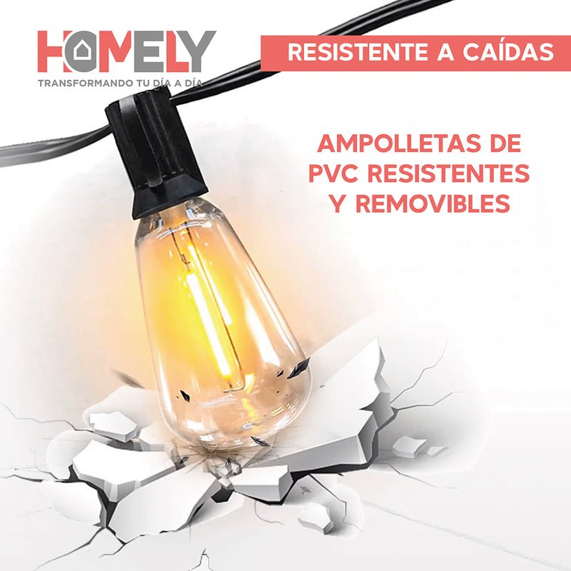 Guirnalda Terraza Exterior 10 Metros + 10 Ampolletas Lagrima Homely