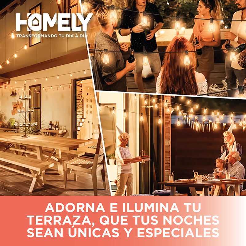 Guirnalda Terraza Exterior 10 Metros + 10 Ampolletas Lagrima Homely