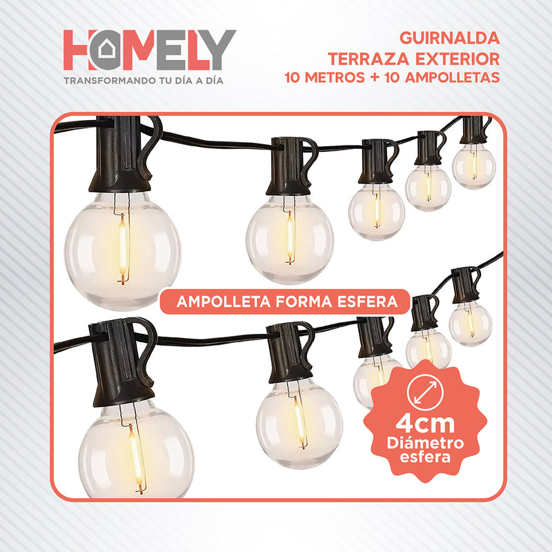 Guirnalda Terraza Exterior 10 Metros + 10 A Esfera Homely