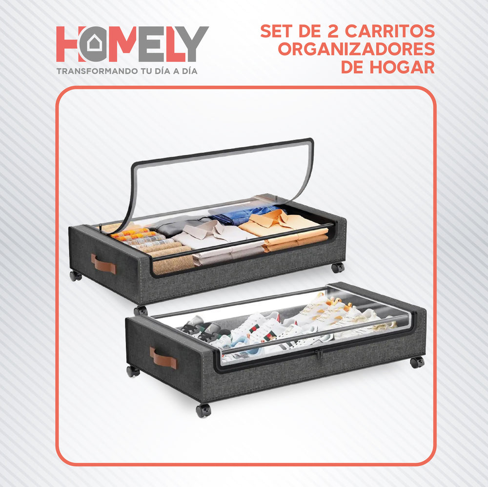 Cajas Organizadoras Bajo Cama Homely Carrito Ruedas 48L X2