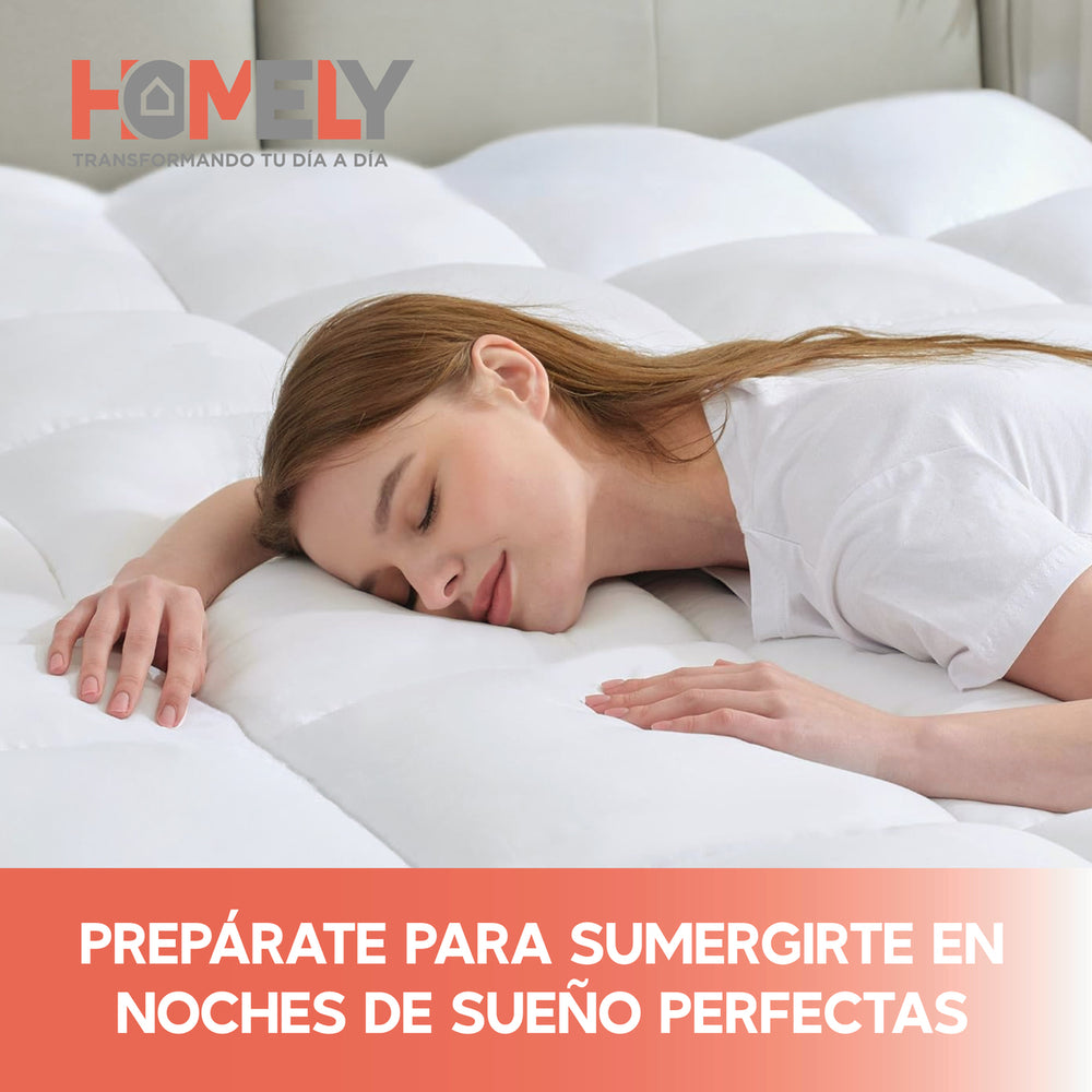 Topper Cubre Colchon King Homely Acolchado Hipoalergenico Eslastico Premium Blanco Protector Viscoelastico