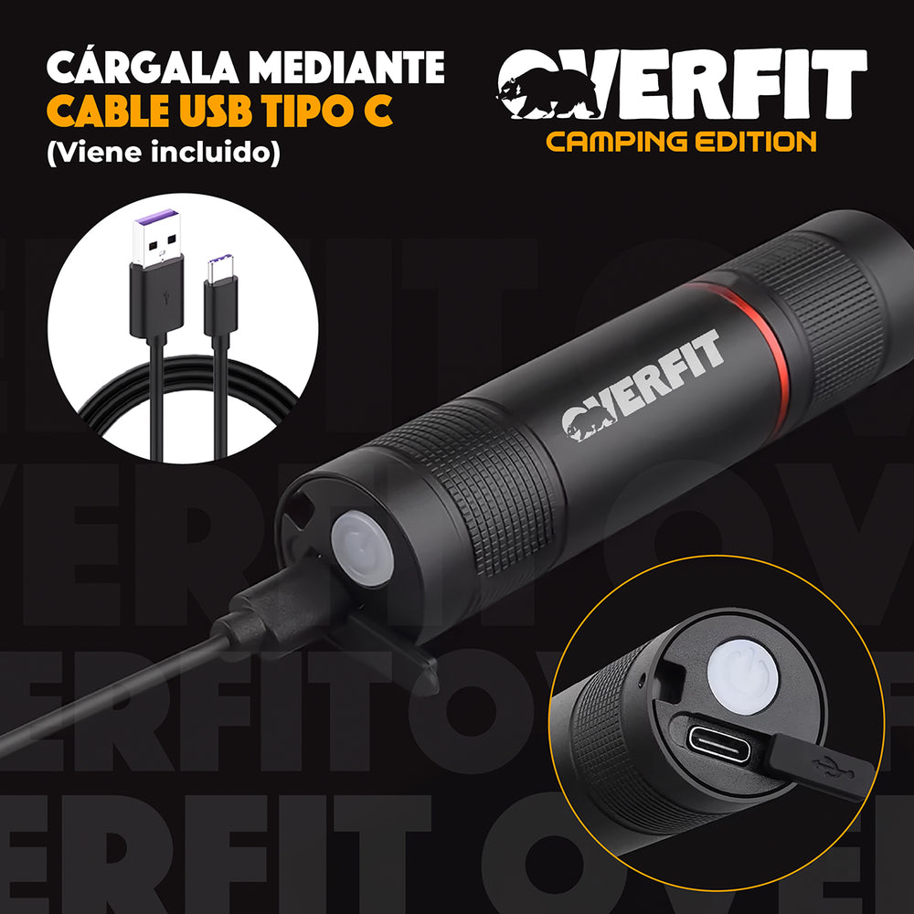 Linterna Led Largo Alcance De Bolsillo Overfit Recargable