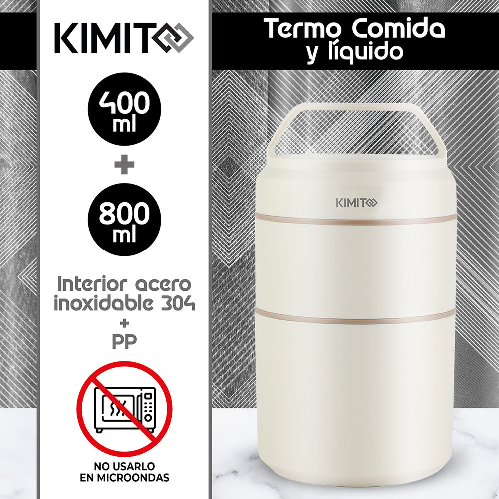 Termo Comida y Liquido Kimito Acero 1200 Ml Multiproposito
