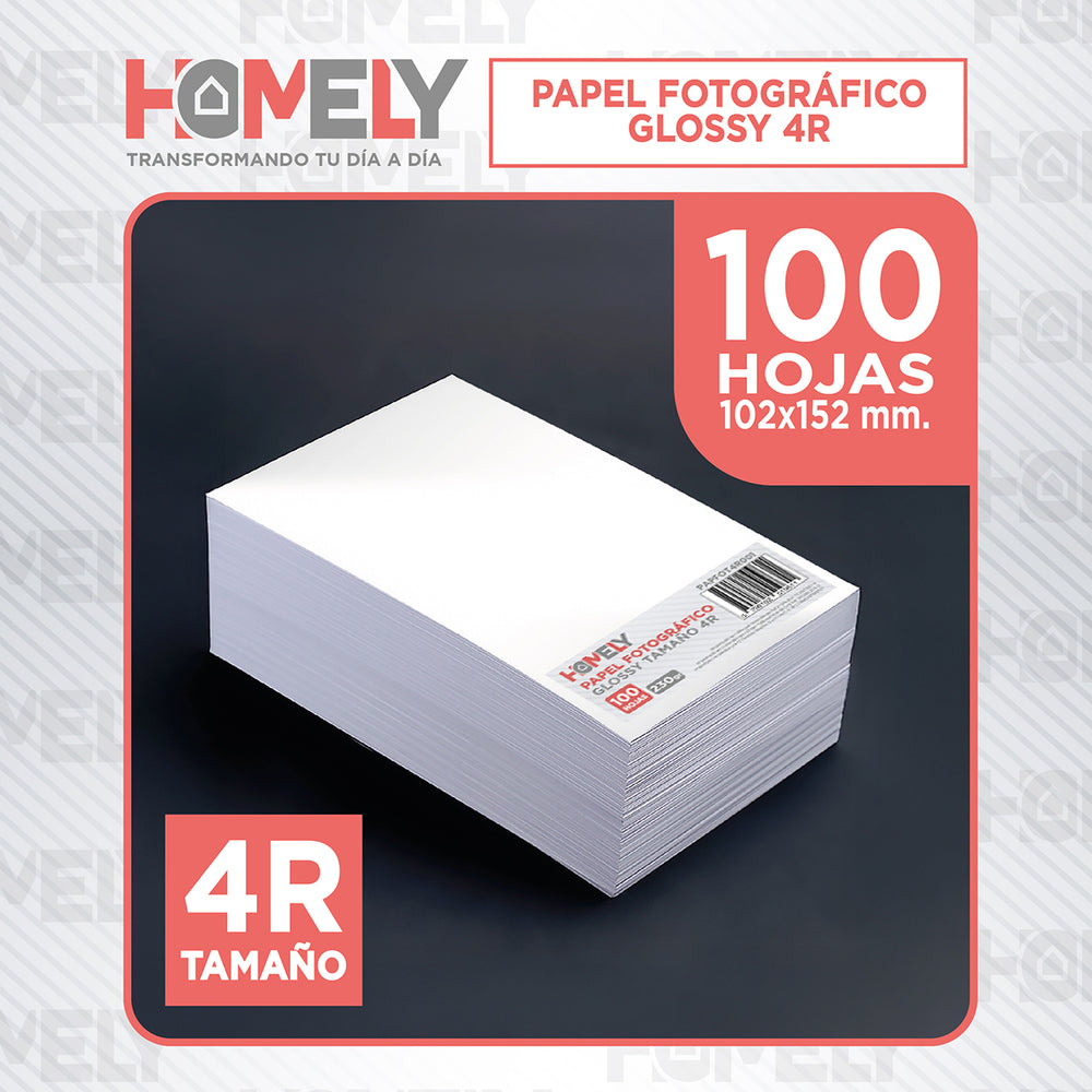 Papel Fotografico Glossy 4r 230 Gramos Homely 100 Hojas Blanco