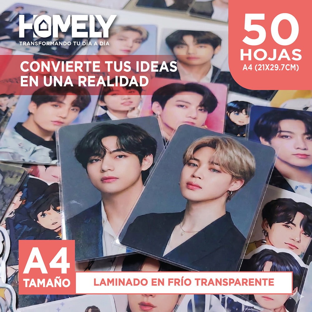 Papel Laminado Frio Adhesivo Transparente A4 Homely 50 Hojas