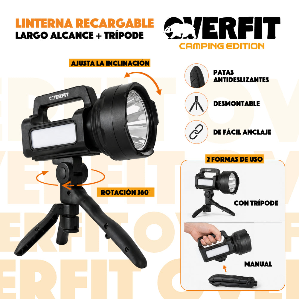 Linterna Foco Overfit Largo Alcance Ultra Potente + Tripode