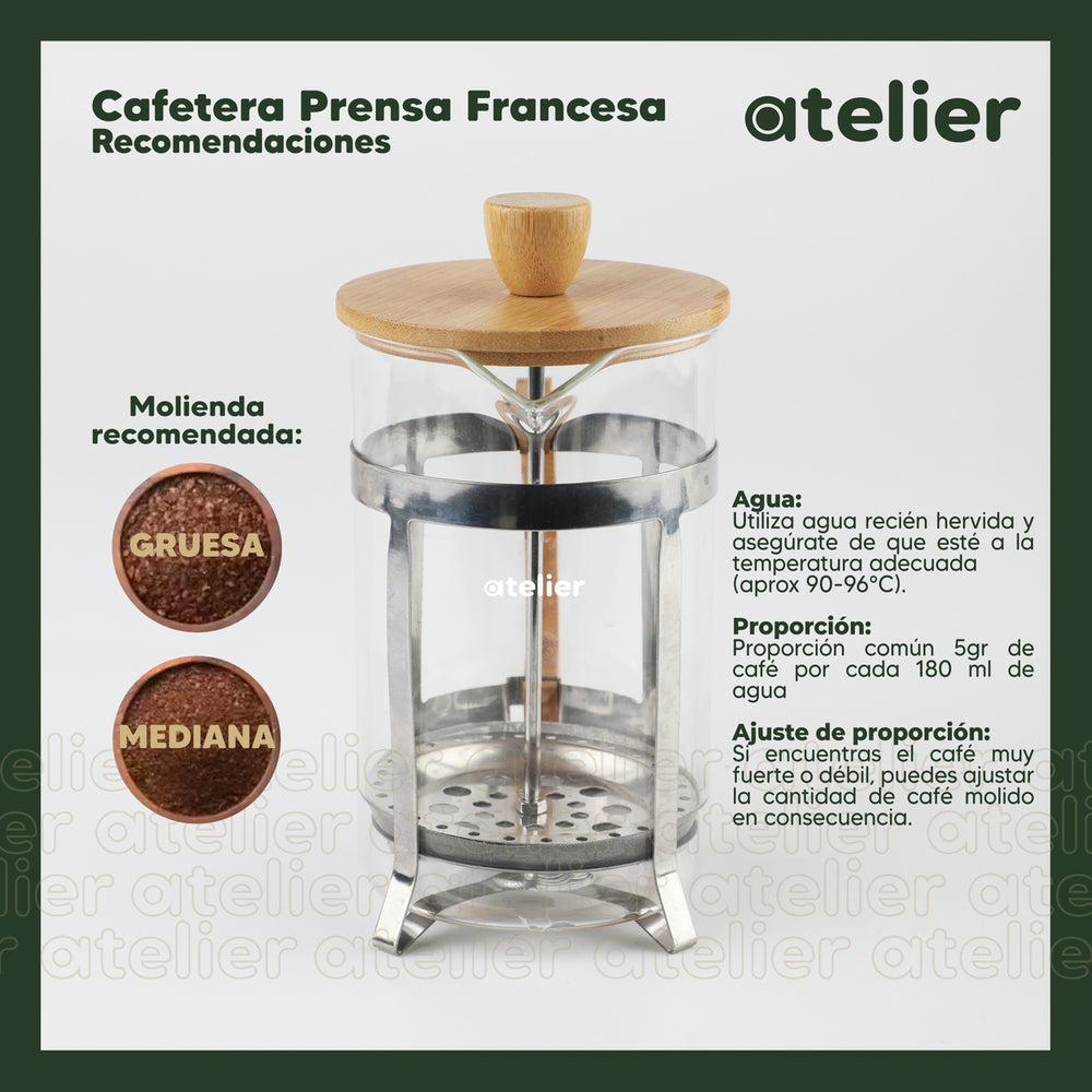 Cafetera Francesa 600ml Atelier Prensa Vidrio Acero Inoxidable Portatil Con Dosificador