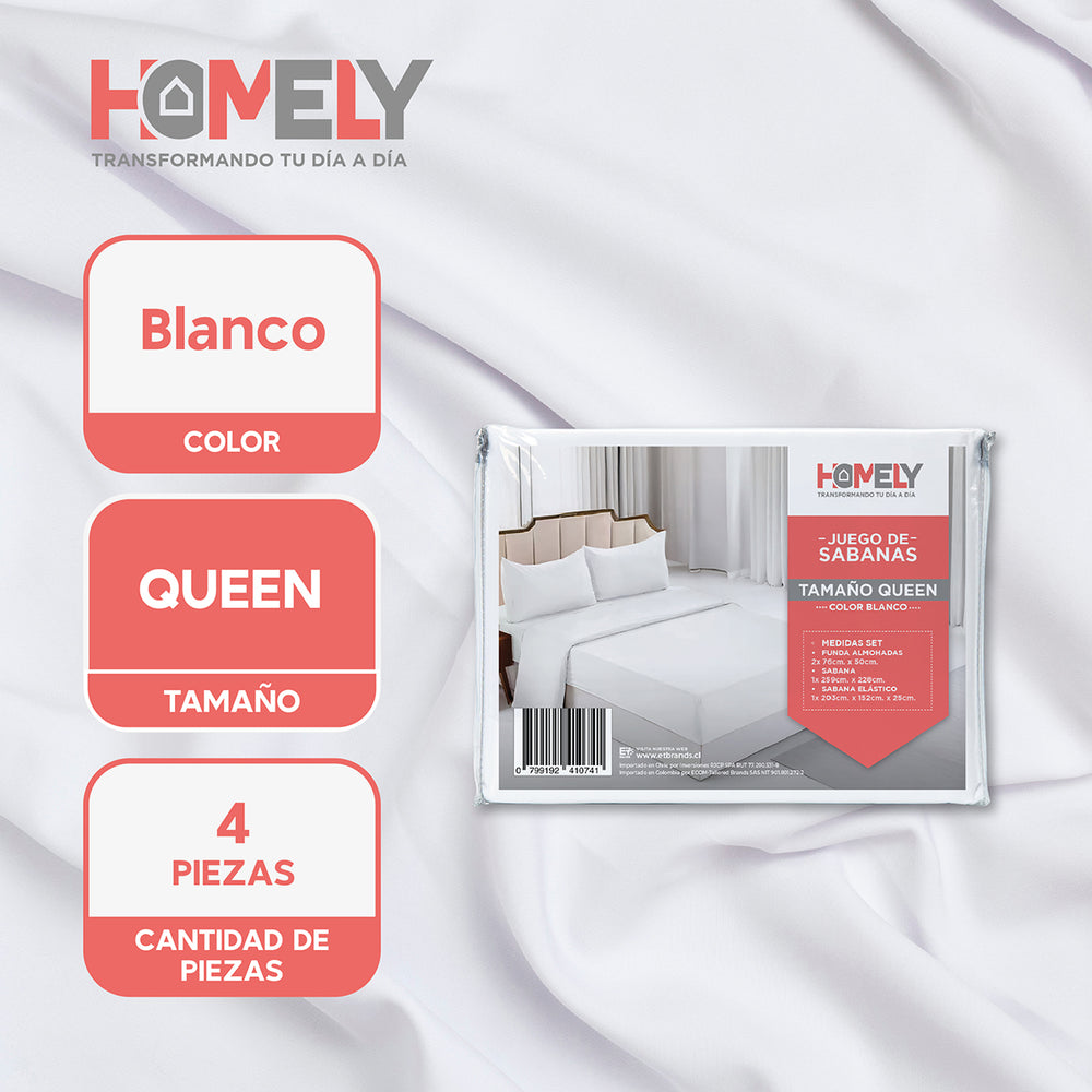 Juego De Sabanas Queen Homely Suave 100 Gsm 4 Piezas