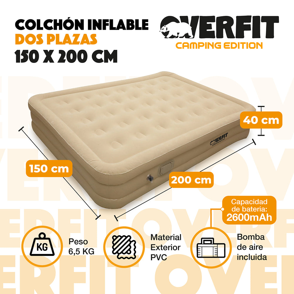Colchón Inflable Electrico 2 Plazas Overfit Bomba Portatil