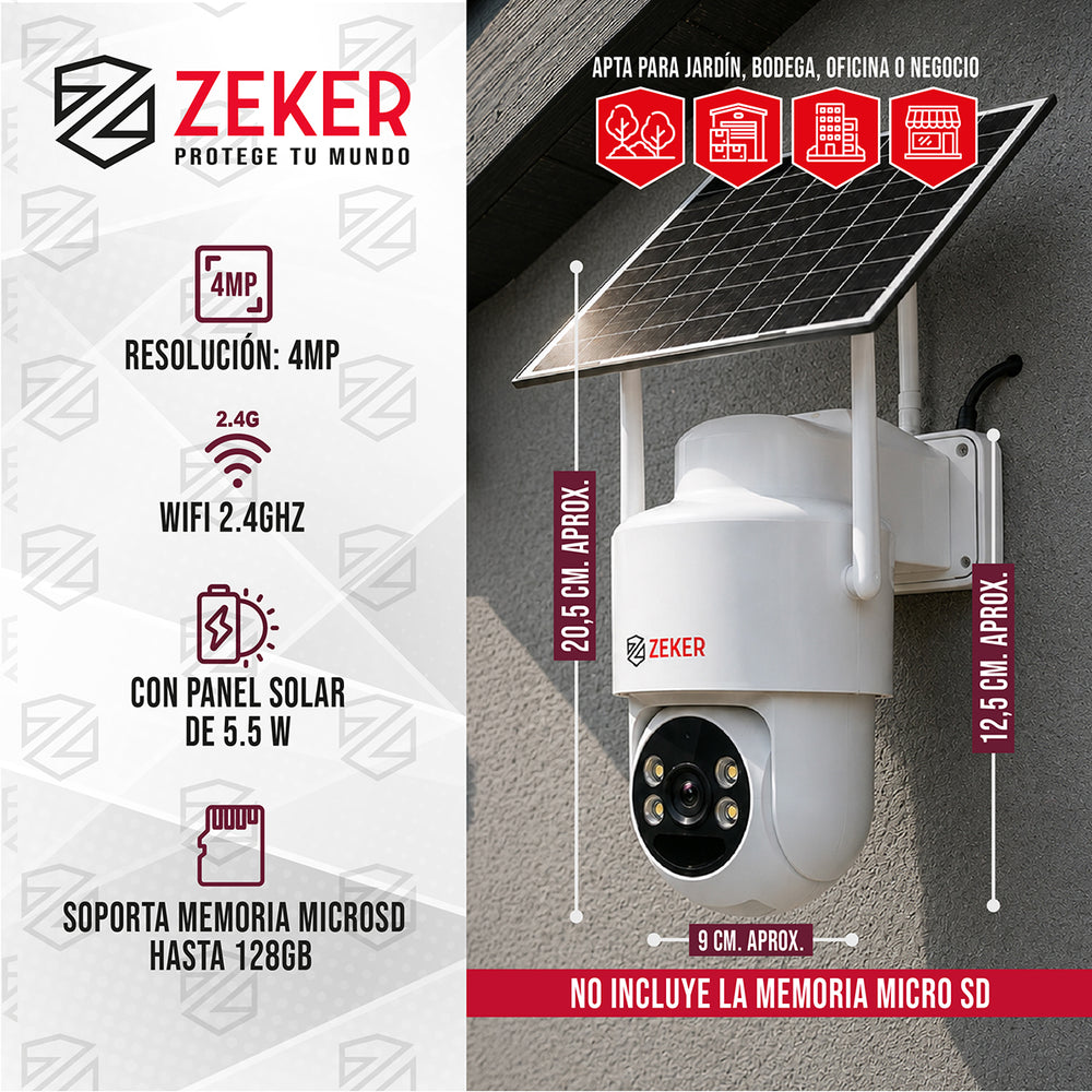 Camara de seguridad panel Solar wifi 2.4G Zeker 4MP