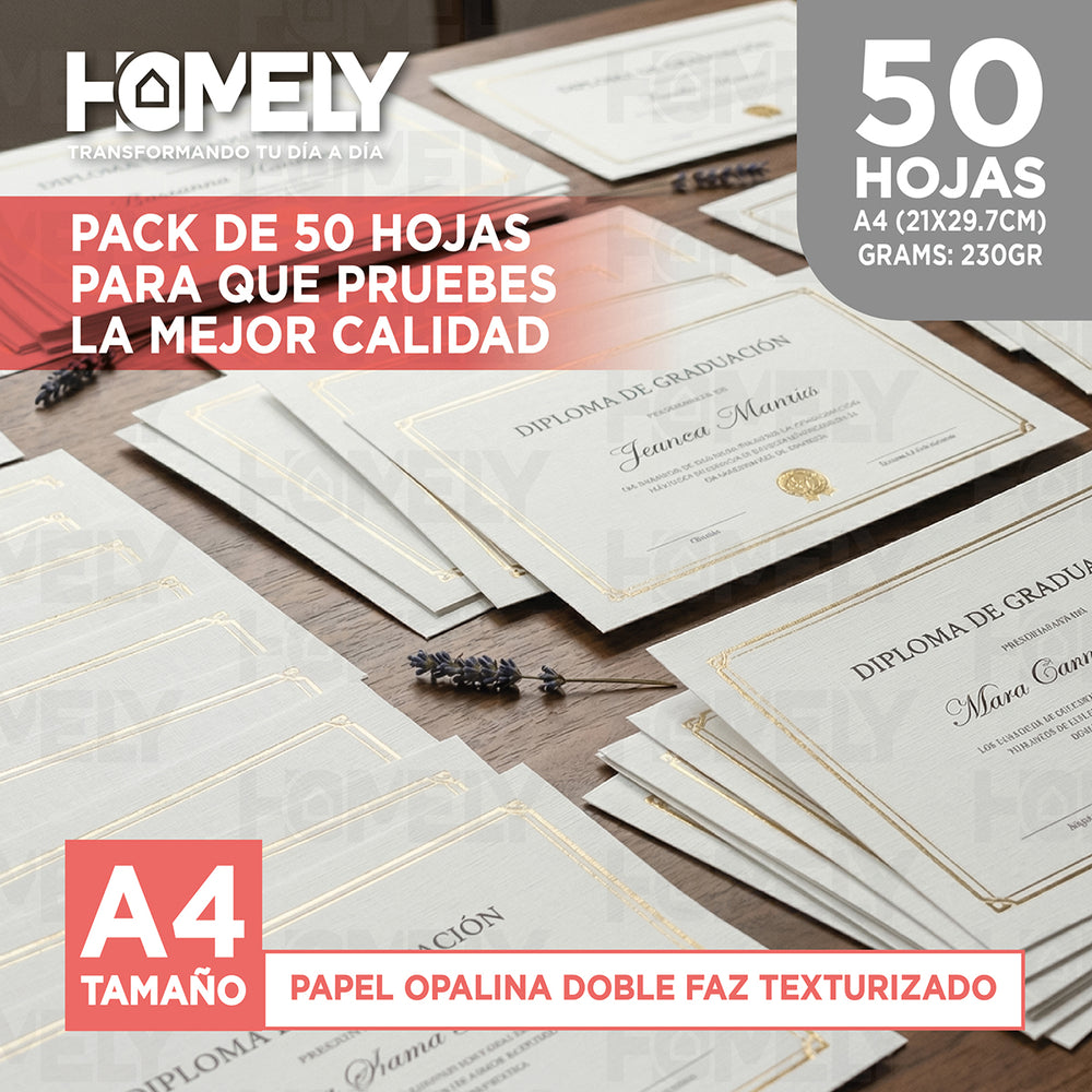 Papel Opalina Texturizada A4 230 Gramos Homely 50 Hojas