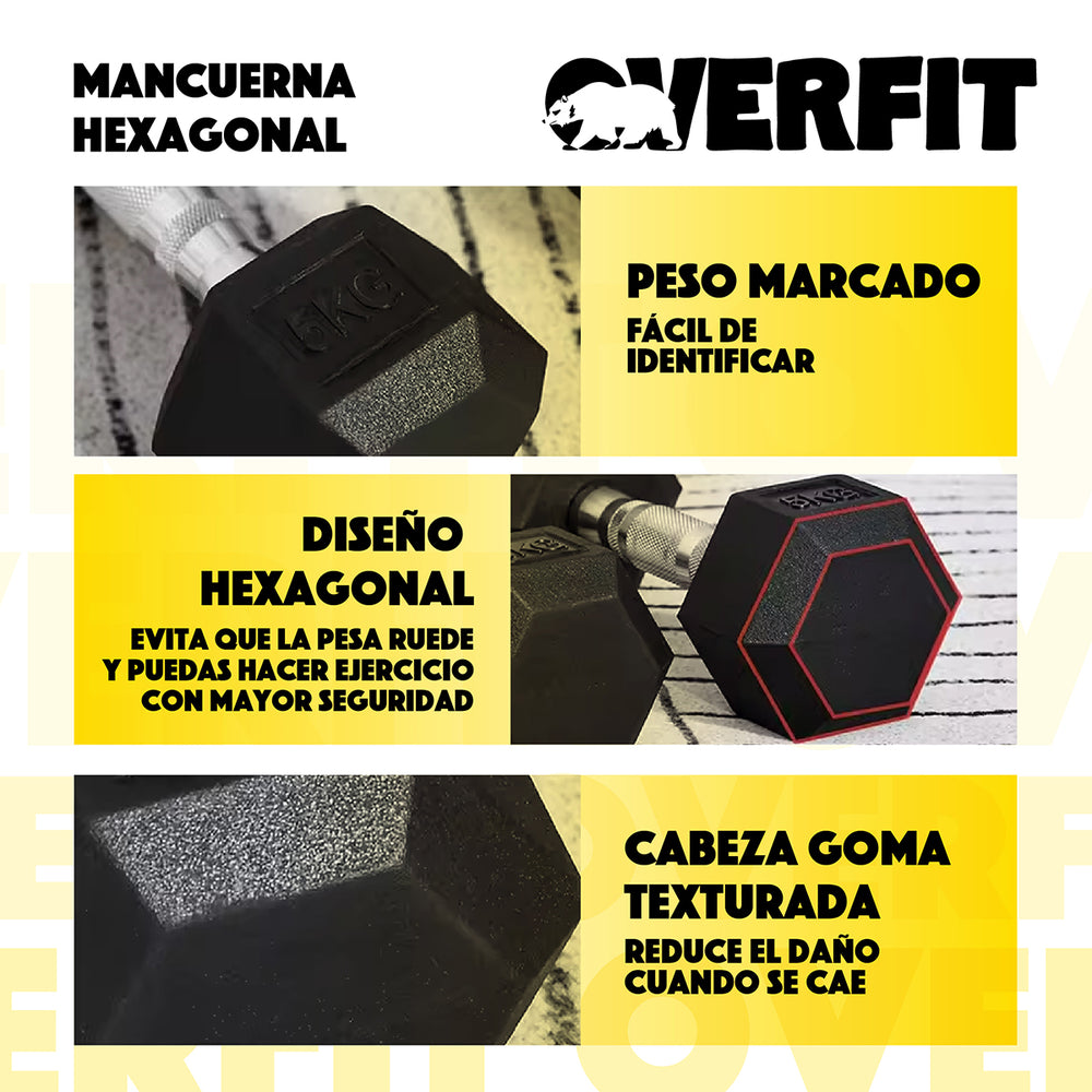 Mancuerna Hexagonal 5kg Acero y Caucho Overfit