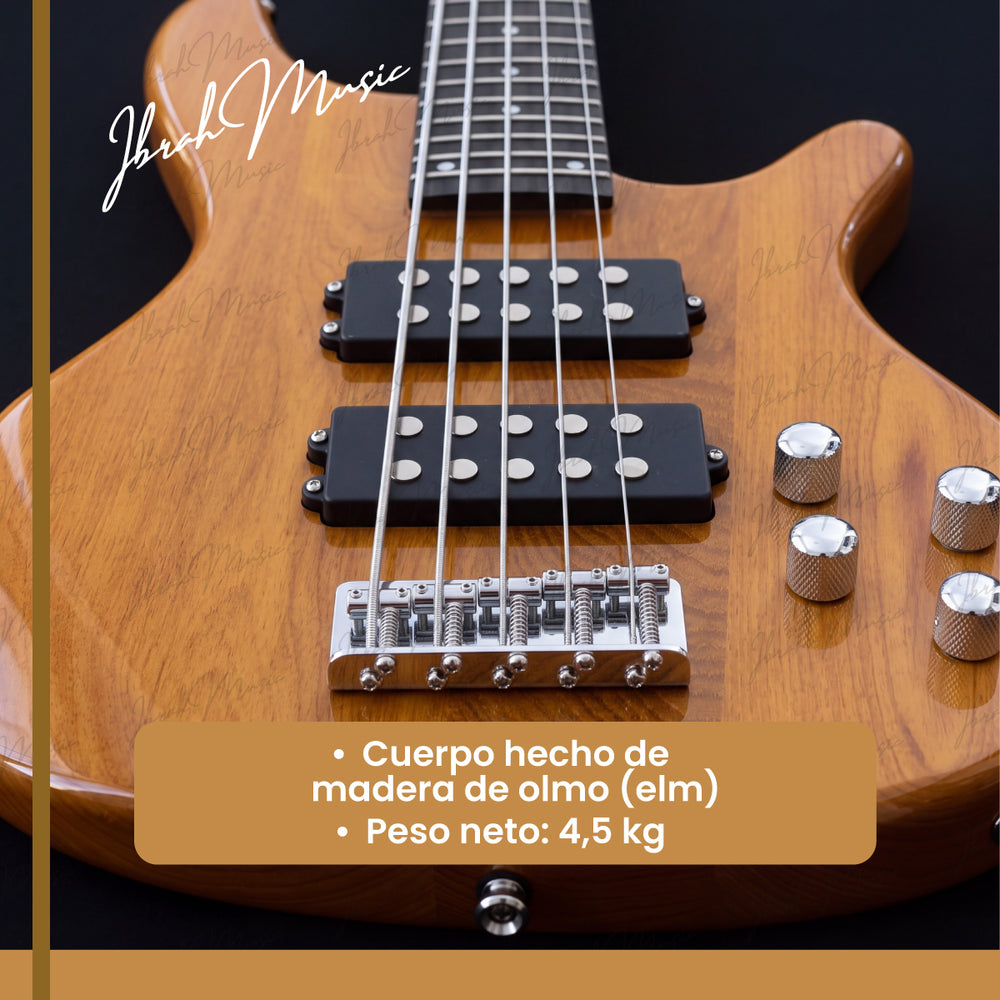 Bajo Eléctrico Ibrah HB 5 Cuerdas Madera + Amplificador PRA20W + Accesorios