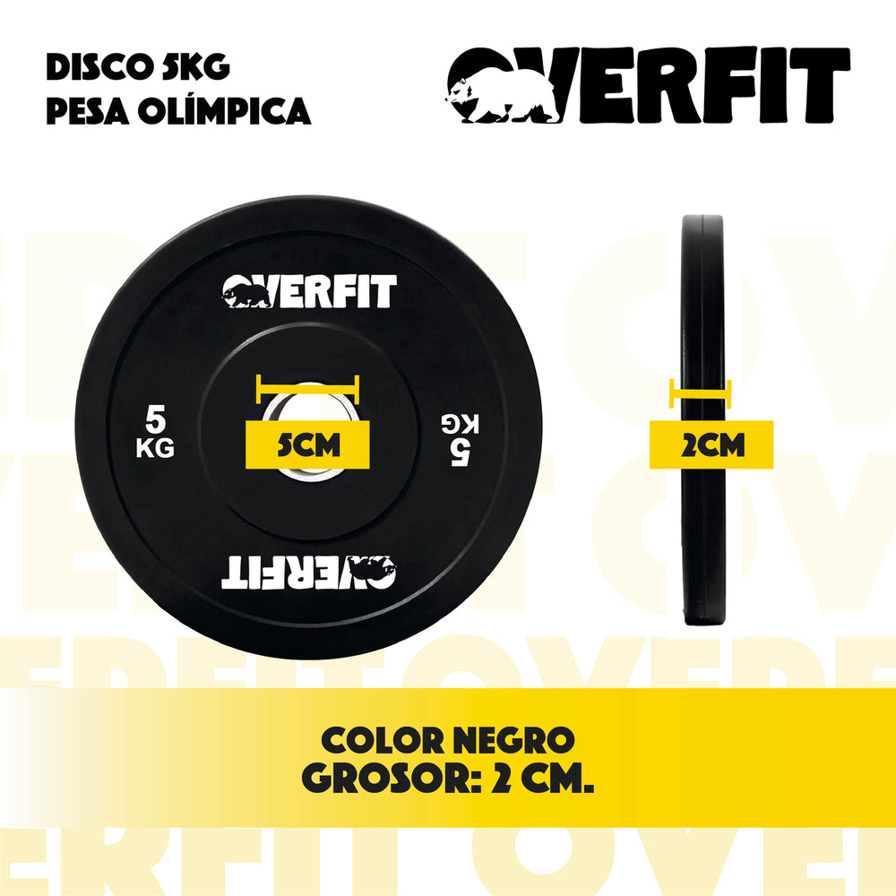 Disco Pesa Olimpica Goma Overfit 5kg Antideslizante