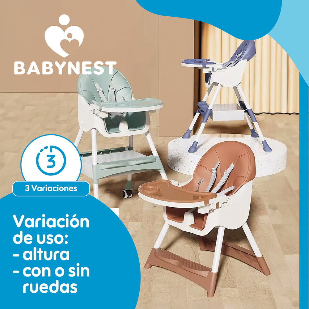 Silla Comer Bebe Portatil BabyNest Plegable Ruedas 2 en 1