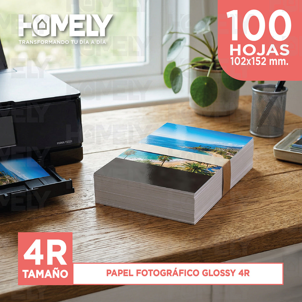 Papel Fotografico Glossy 4r 230 Gramos Homely 100 Hojas Blanco