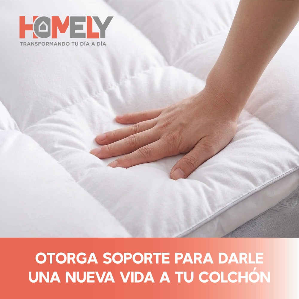 Topper Cubre Colchon King Homely Acolchado Hipoalergenico Eslastico Premium Blanco Protector Viscoelastico