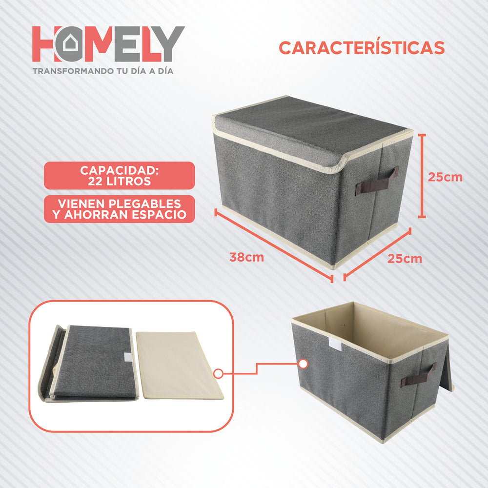 Cajas Organizadoras Homely Tapa Tela Impermeable 22L Set X2