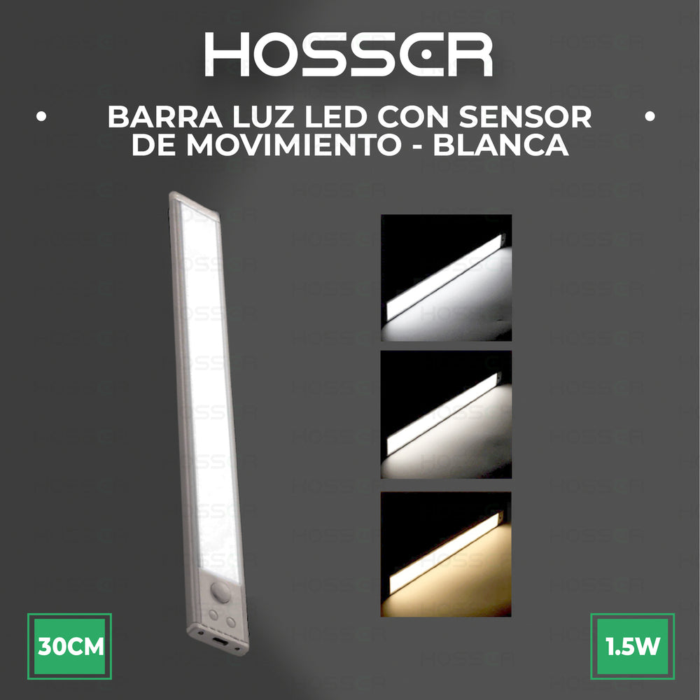 Aplique Pared Luz Led Hosser Barra Con Sensor De Movimiento Blanco