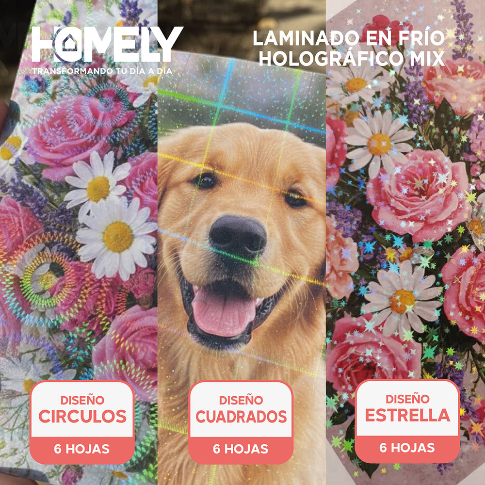Papel Laminado Frio Holografico Adhesivo A4 Homely 18 Hojas Blanco