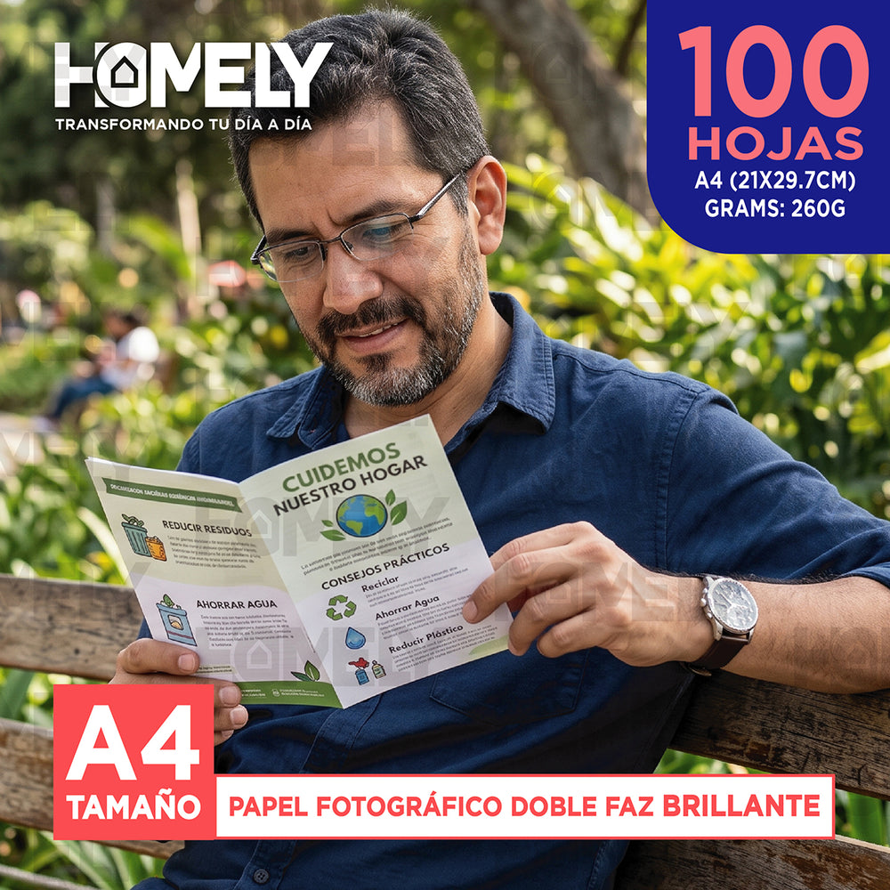 Papel fotográfico doble faz brillante A4 100 hojas 260 g