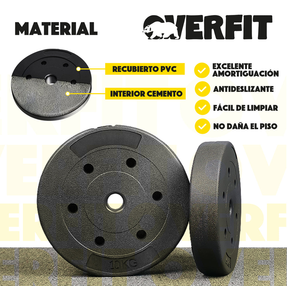 Par Discos Preolimpicos 10Kg Overfit PVC Set 2 Pesas Barra