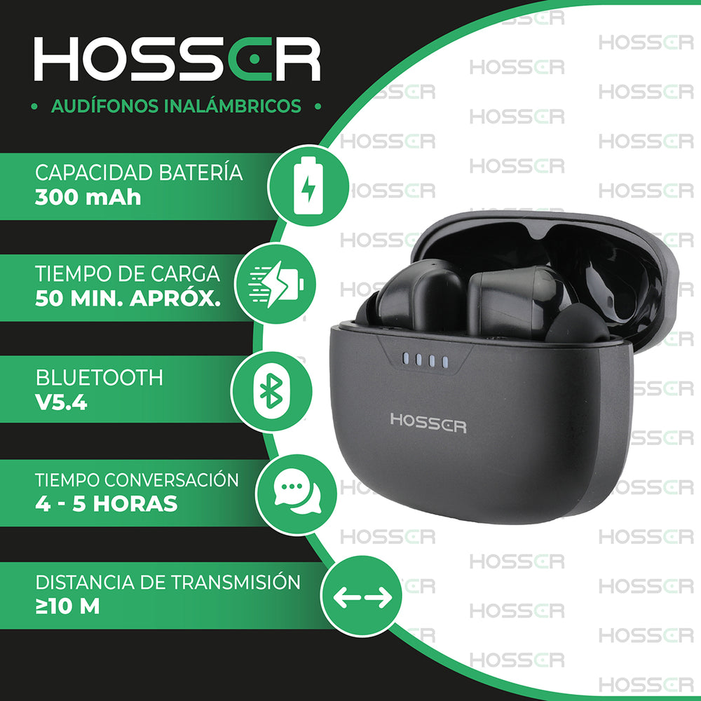 Audifonos Bluetooth In Ear Hosser 35mAh Cancelación de Ruido