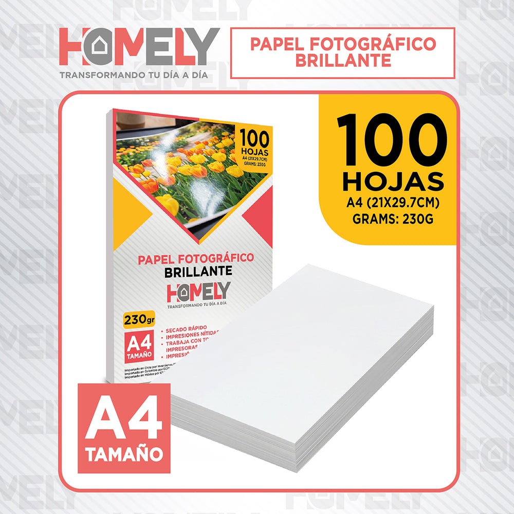 Papel fográfico brillante 100 hojas A4 230 g