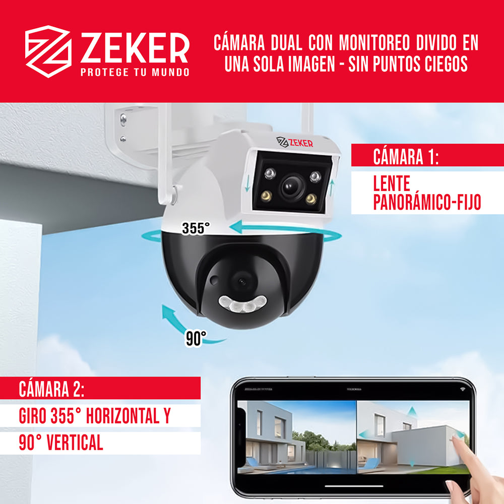 Camara de Seguridad Domo Zeker 4MP 5G Wifi Impermeable X2