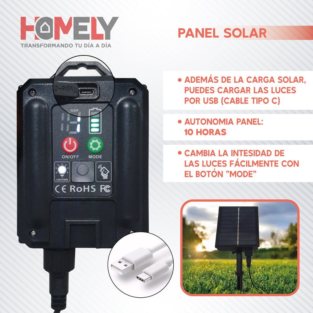 Guirnalda Terraza Solar Cascada Luces Led 10 Metros