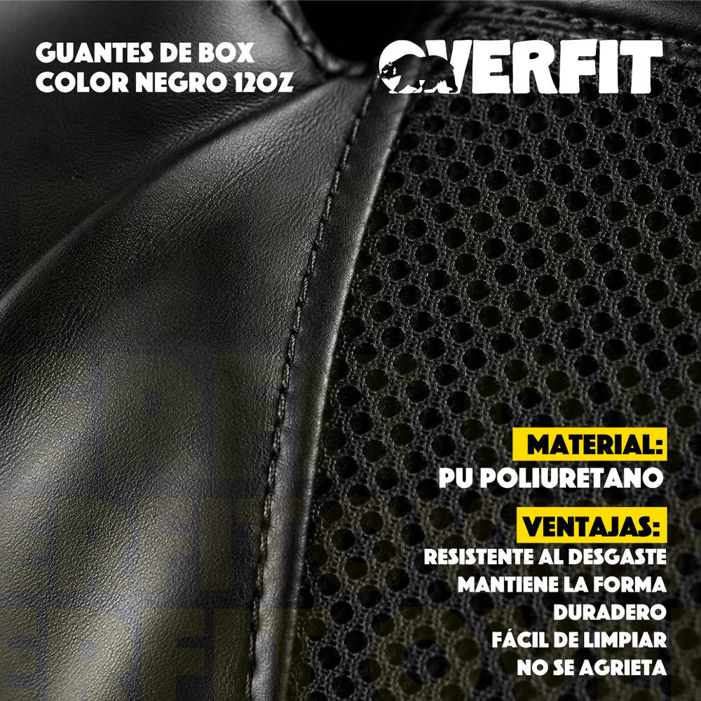 Guantes De Box Overfit Negros Con Velcro 12 Oz Color Negro