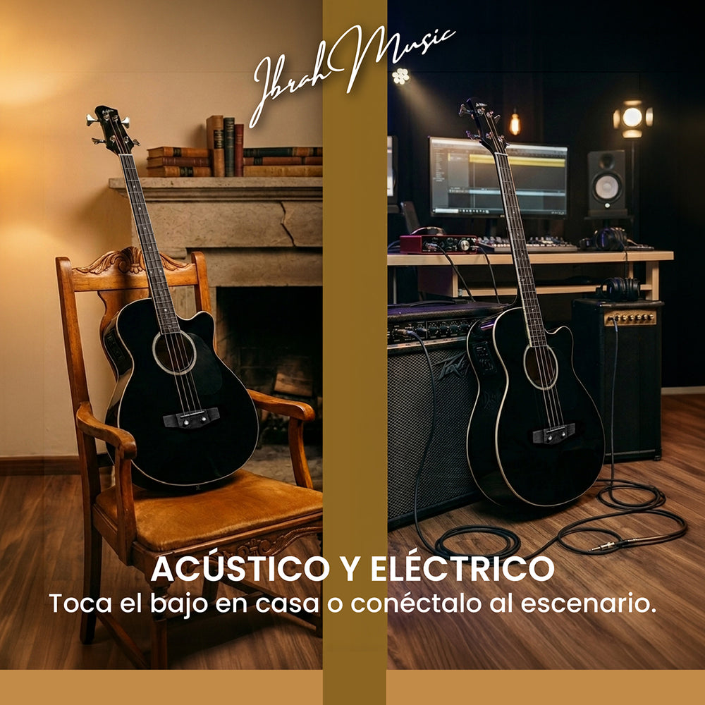 Bajo Electroacustico Ibrah Music 43" Negro Con Funda De Transporte Y Pack Accesesorios - Default Title