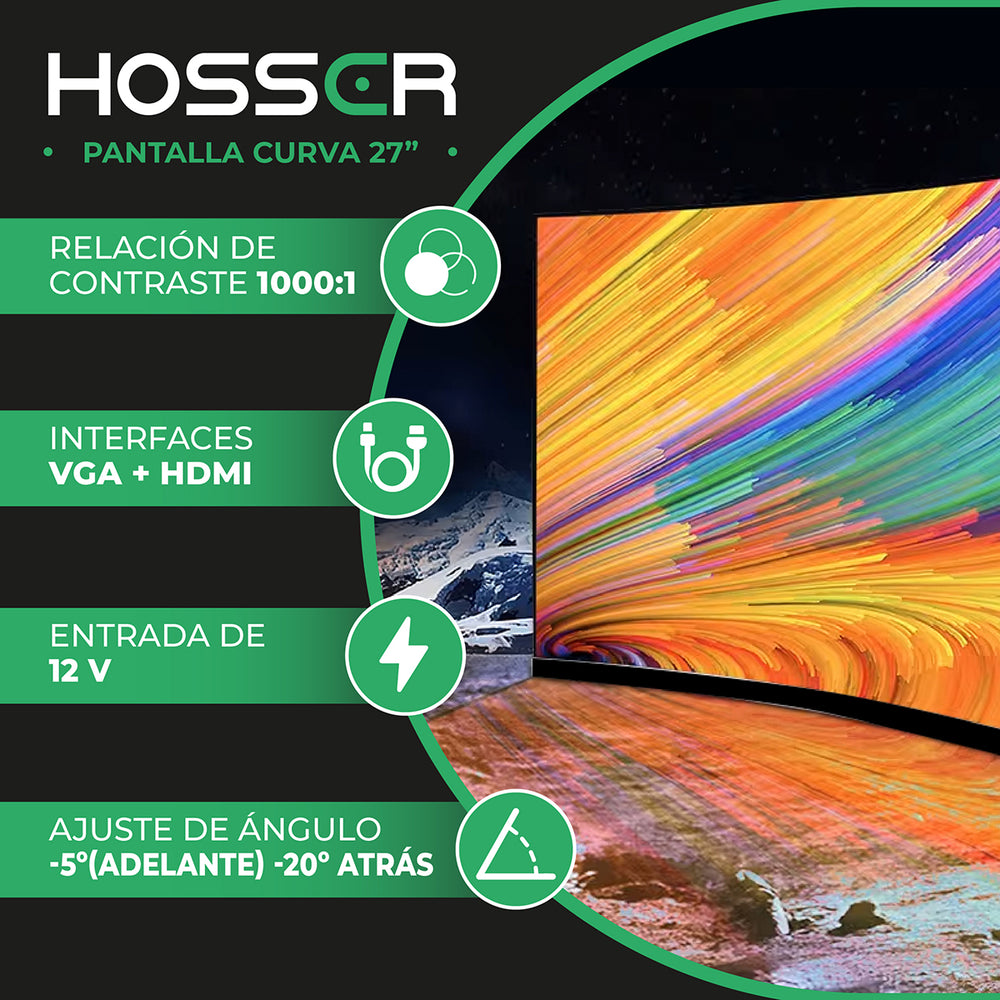 Monitor Gamer Curvo 27 Pulgadas Hosser FHD Gaming Monitor